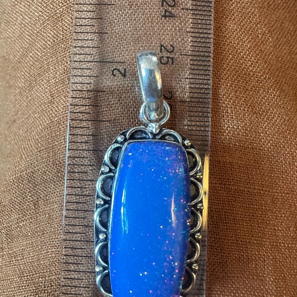 Sterling silver blue faux opal?? pendant - Picture 2 of 4